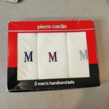 Pierre Cardin 100 Cotton Handkerchiefs 3 Monogrammed Letter M NEW IN BOX