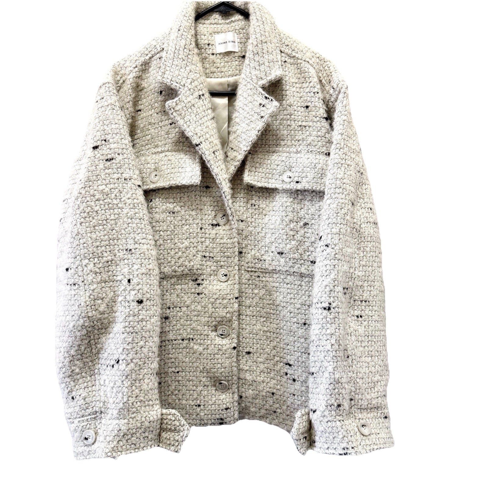 ANINE BING Leon Jacket Grey-White Tweed Wool Blend Sz AU S/US 4 Boxy Oversized image 8