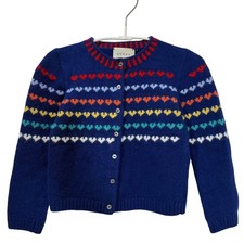 GUCCI Heart Pattern Cashmere Blend Knit Cardigan 24m, Blue Kids USED