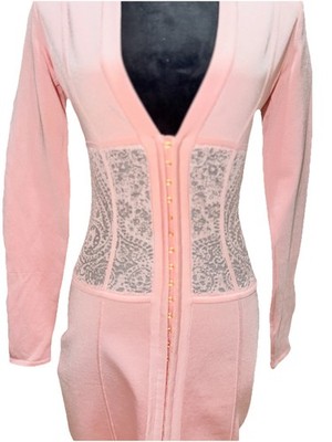 BALMAIN pink Paisley Lace Long Sleeve Corset Mini Dress Size 6/38/M