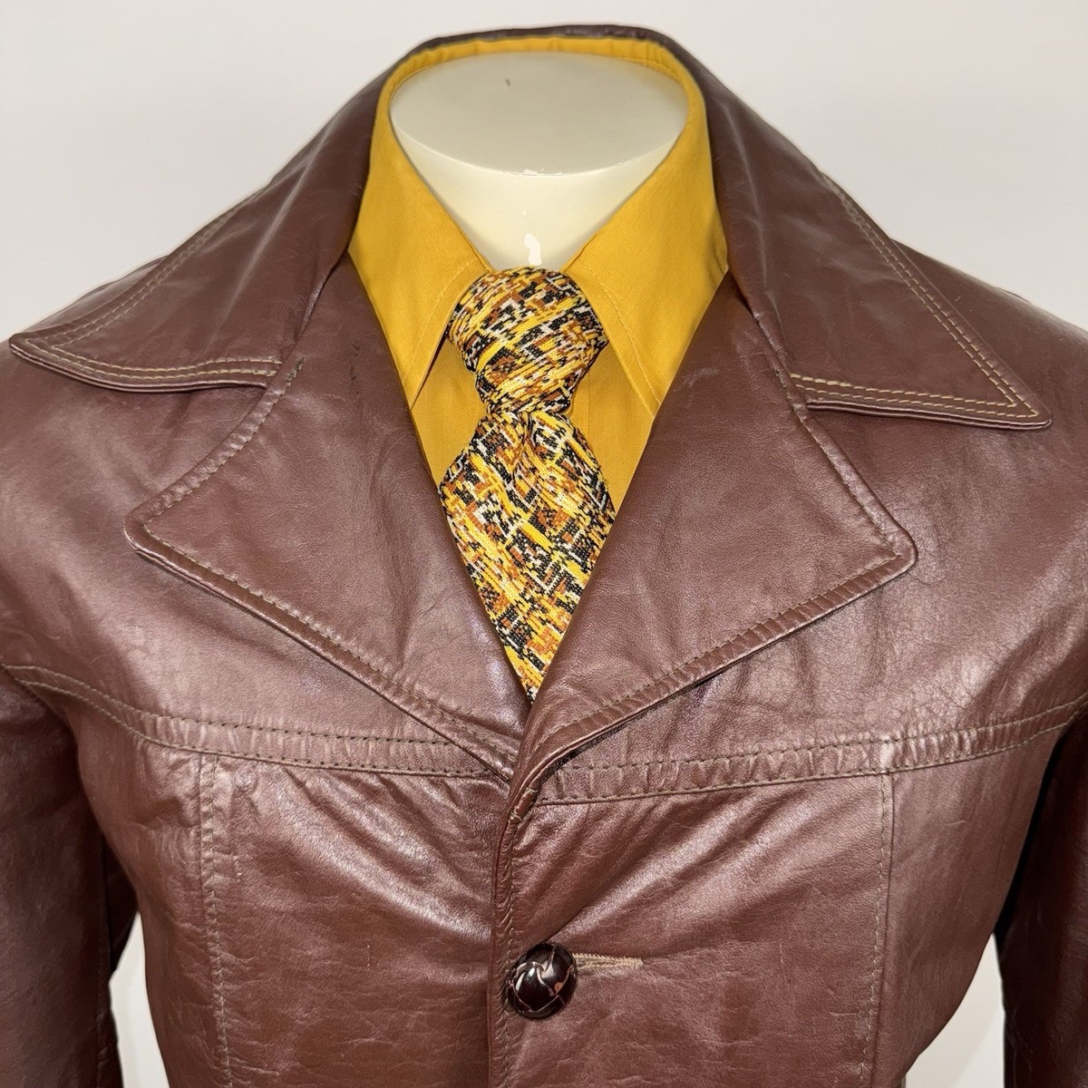 Vintage Sears Leather Jacket Mens 60s 70s Trench Coat Pimp Disco