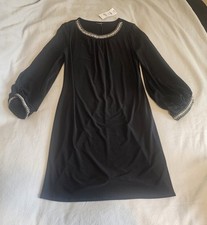 Wallis Long Sleeve Black Dress Bnwt Womens Size 10 Beaded Neckline