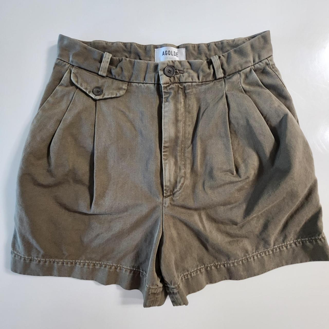 AGOLDE Women's Khaki Pleated High Waist Chino Shorts Size 25