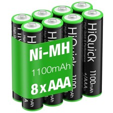 AAA Rechargeable Batteries 8-Pack, 1100mAh, Pre-Charged NiMH, 1.2V