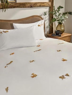 Next Einzelbett-Set weiß Baumwolle Herbst Woodland Friends getuftet & bestickt 
