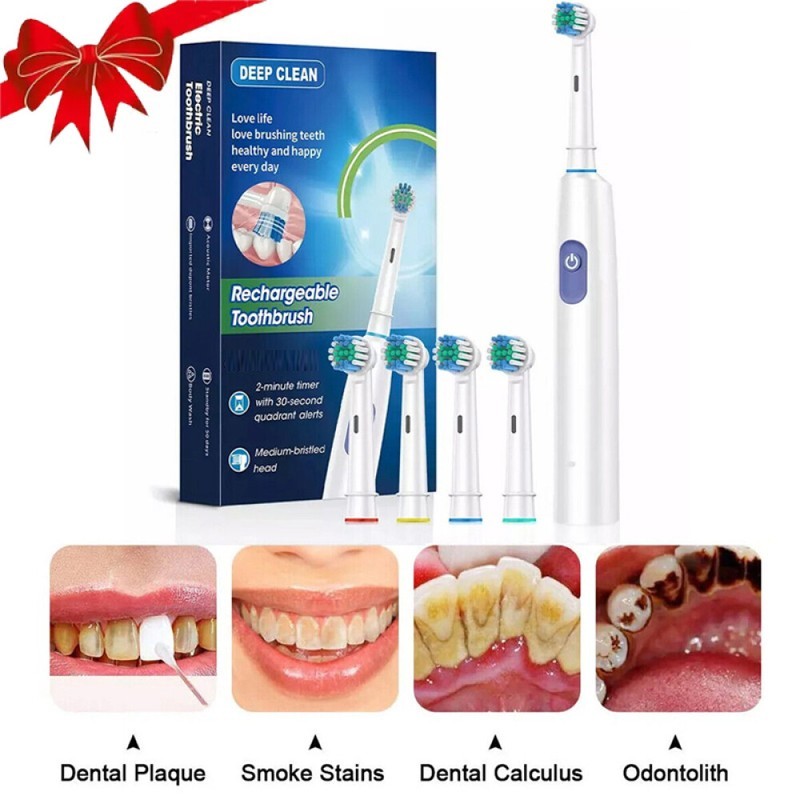 Rechargeable Electric Toothbrush Rotating Brush Heads Oral Deep Clean for Adults