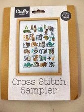Crafty Things Cross Stitch Sampler Kit 🐊 Animal Alphabet 🦓 + hoop fabric, yarn
