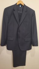 Jos A Bank 2 Piece Suit Men  s 42S 36x28 Wool Blue Stripe Two Button Pleated FLAW