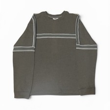 XG Men's Olive/Grey Striped Knit Crew Neck Long Sleeve Pullover Sweater, Size M