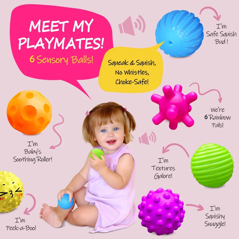 Мультисенсорные детские игрушки массаж мяч набор для малышей 1-3 мягкие текстурированные мячи 6pk - Изображение 2 из 4