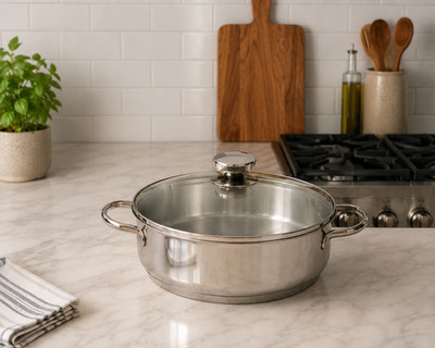 Wolfgang Puck 11'' CASSEROLE Bistro Collection 18-10 Stainless Steel w/ Glass Lid