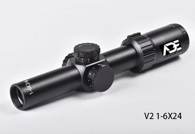 ADE 1-6x24 Riflescope with Illuminated Mil Dash Reticle, Rings+Covers Included.