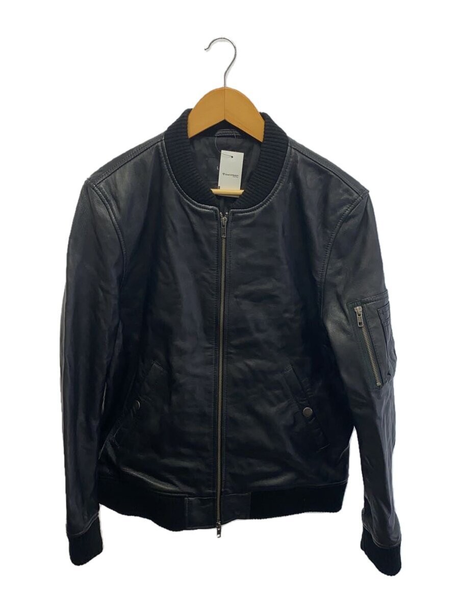 Liugoo Genuine Leather Blouson Jacket Black Plain Style 3246