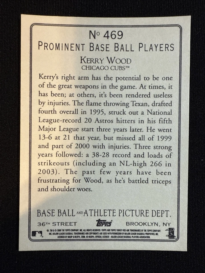 2006 Topps Turkey Red Kerry Wood Signed Card 469 Cubs Autograph Auto - Image 3 of 3