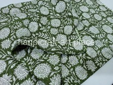 Indian Handmade Kantha Quilt Green Hand Block Print King Size Bedspread Blanket
