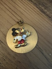 Vintage Mickey Mouse Round Gold Tone Pendant Walt Disney Productions