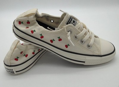 Women's Converse All Star Cherry Embroidered Beige Sneakers 7.5. NEW