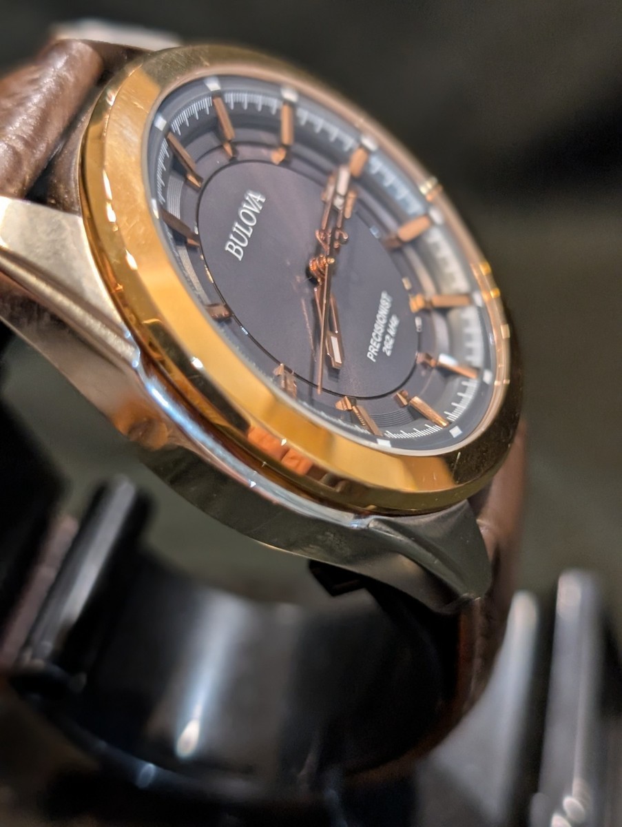 Bulova Precisionist Men's Gray Dial Steel 42mm Leather Band Watch