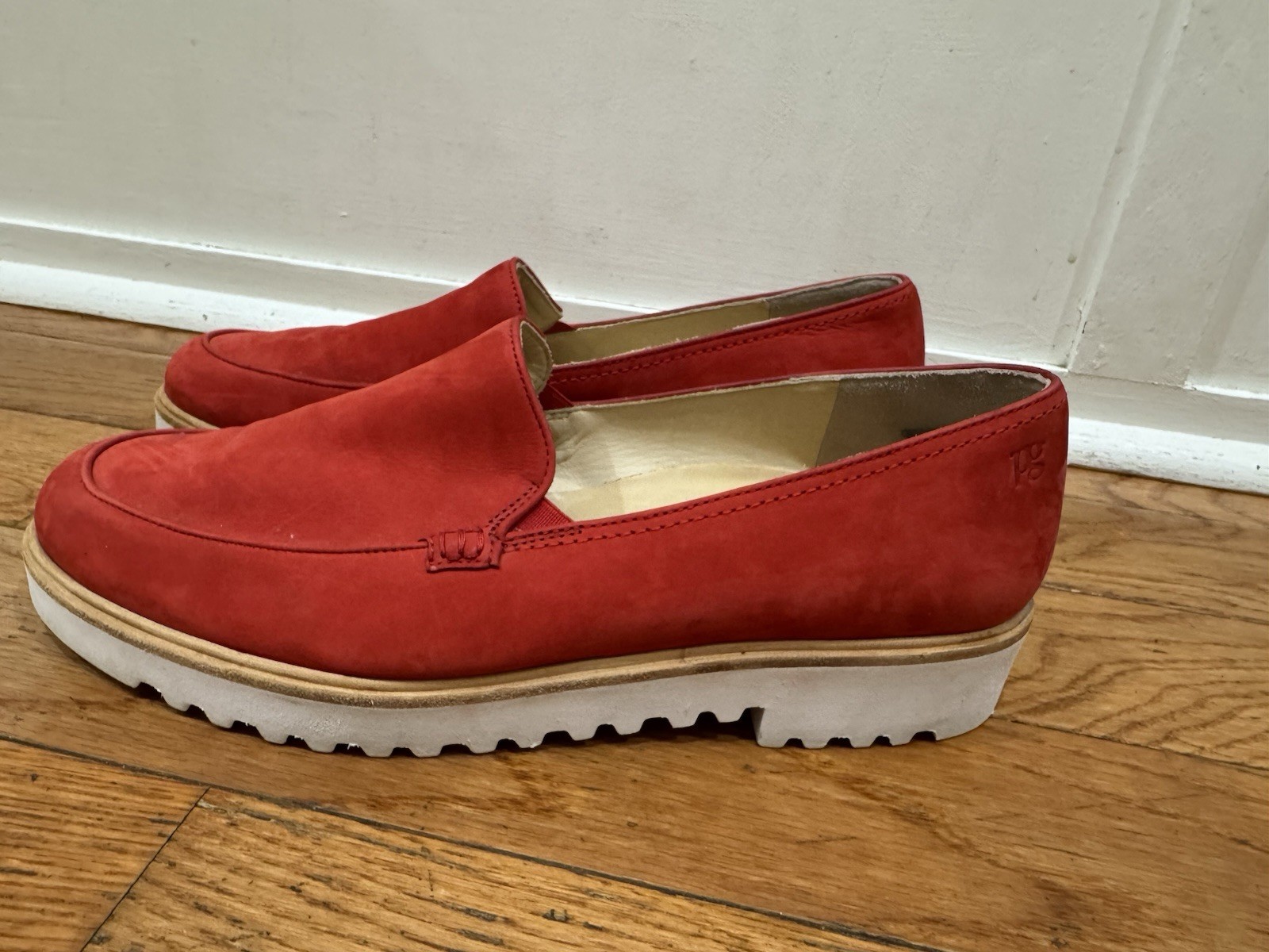 SAOLA Mocassini Paul Green Tripoli rossi scamosciati pelle bianca suola a strappo taglia 10 US 7 5 UK