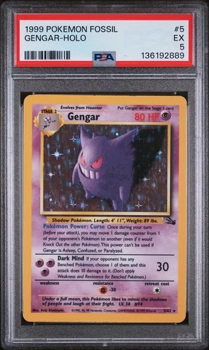 1999 POKEMON FOSSIL #5 GENGAR-HOLO PSA 5
