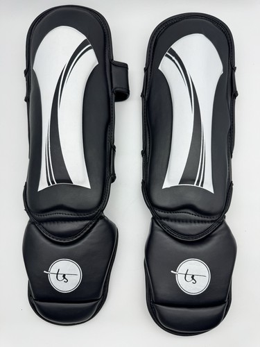 The Summit TS Kickboxing Shin Instep Guards Boxing MMA Sparring Black White 16”