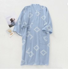 Men Kimono Yukata Pajamas Cotton Soft Bathrobe Robes Gown Nightwear Grey Casual