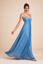 Lulus Irina Blue Lurex Plisse Sleeveless Maxi Dress