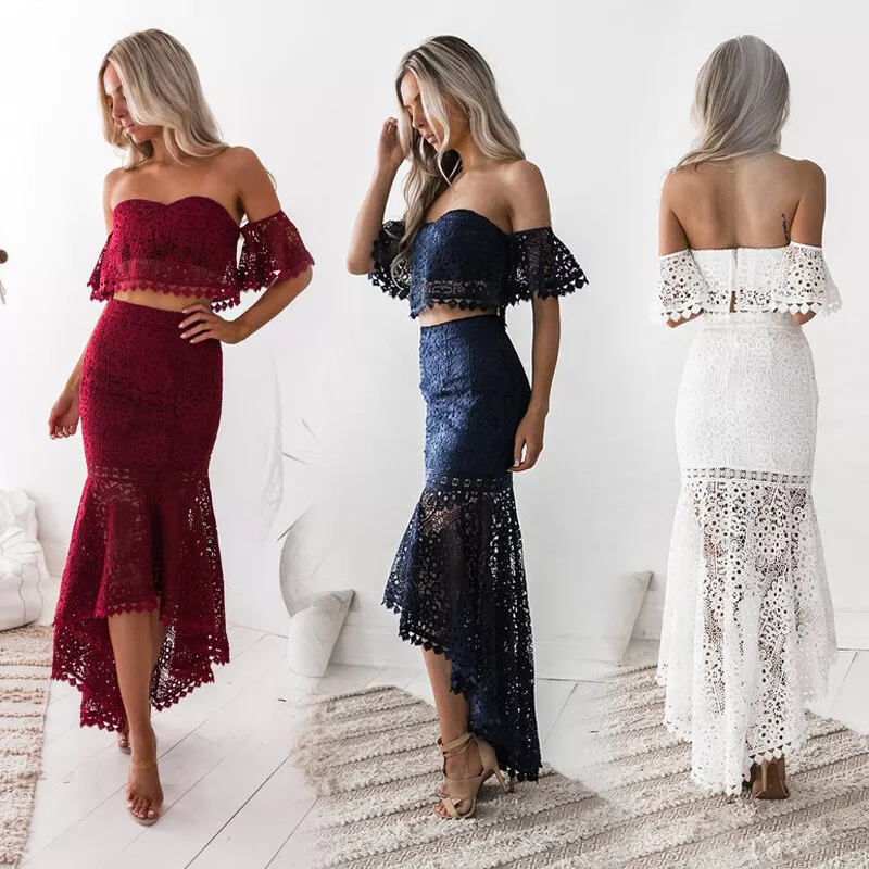 Women Summer Dress Lace Strapless Backless Irregular Pencil Skirt