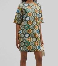  550 Natori Women's Green Mitsu Flower-Embellished Printed Shift Dress Size M