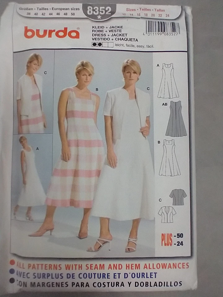 Burda Sewing Pattern 8353 Dress and Jacket sz 12 -24 UNCUT Sundress Sleeveless - Image 2 of 4