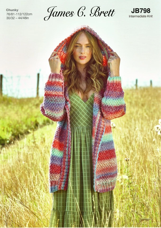 James C Brett JB798 Knitting Pattern Womens Hooded Cardigan in Marble Chunky
