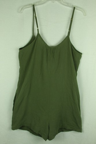 Women's Green Crinkle Romper Shorts Jumpsuit Size Large New Lightweight Summer - Picture 5 of 6