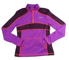 FILA SPORT Woman's 1/4 Zip Running Medium Mock Neck Long Sleeve Purple Shirt