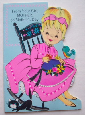 Fela Kuti FELA'S CHILDREN girl's ポストカード Girl in rocker w cat bird vintage Mother's Day greeting card *BB17