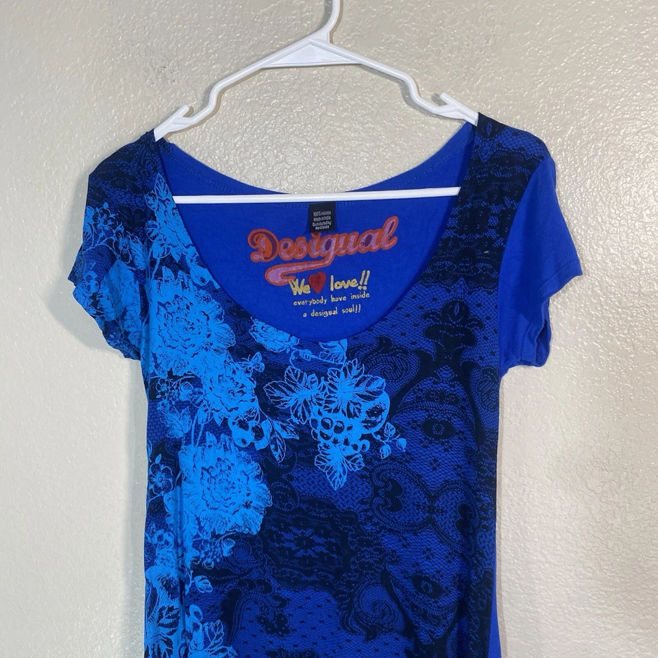 Top túnica alta baja Desigual para mujer talla S abstracto azul boho gráfico asimétrico Foto 2 de 4