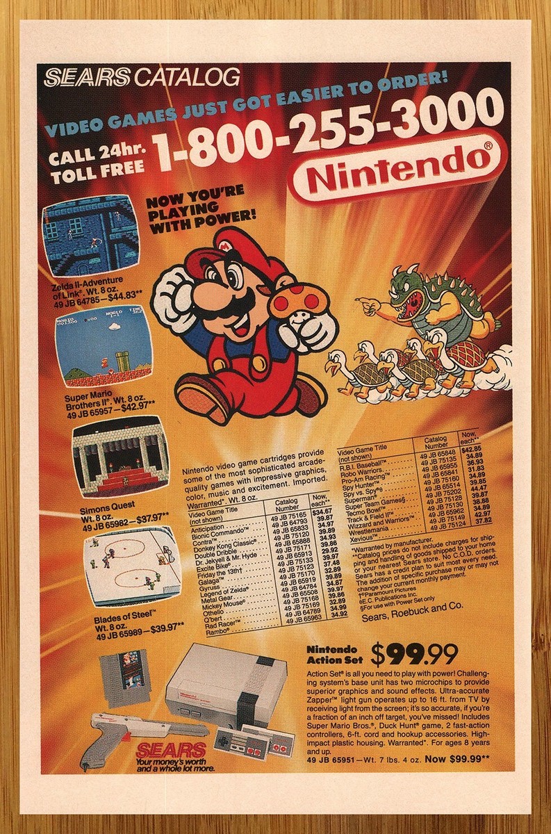 1989 Sears Catalogue Nintendo Action Set Print Ad/Poster NES Mario