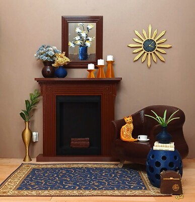  Brown/Black WORKING FIREPLACE + logs Traditional HEARTH 1/6 scale for BARBIE