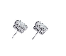Royal Crown Silver SP 2. Cts Princess Cubic Zirconia Stud Earrings