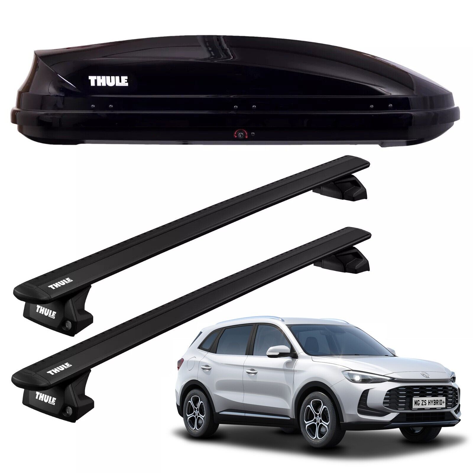 Thule Roof Rack Black WingBars & Top Cargo Box, Fits MG ZS Hybrid 2024+ onwards