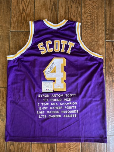 Byron Scott Signed Custom Los Angeles Purple Stat Jersey PSA Witnessed - Picture 2 of 8