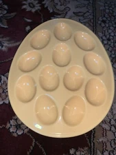 Cordon Bleu Deviled Egg Tray Yellow Porcelain Egg Shaped Serving Plate 12 Spaces