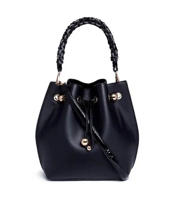 SOPHIA WEBSTER Romy Braided Handle Leather Bucket Bag Black RRP 675