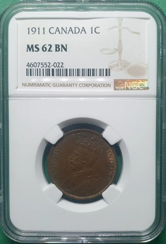 1911 CANADA 1 CENT NGC MS 62 BN