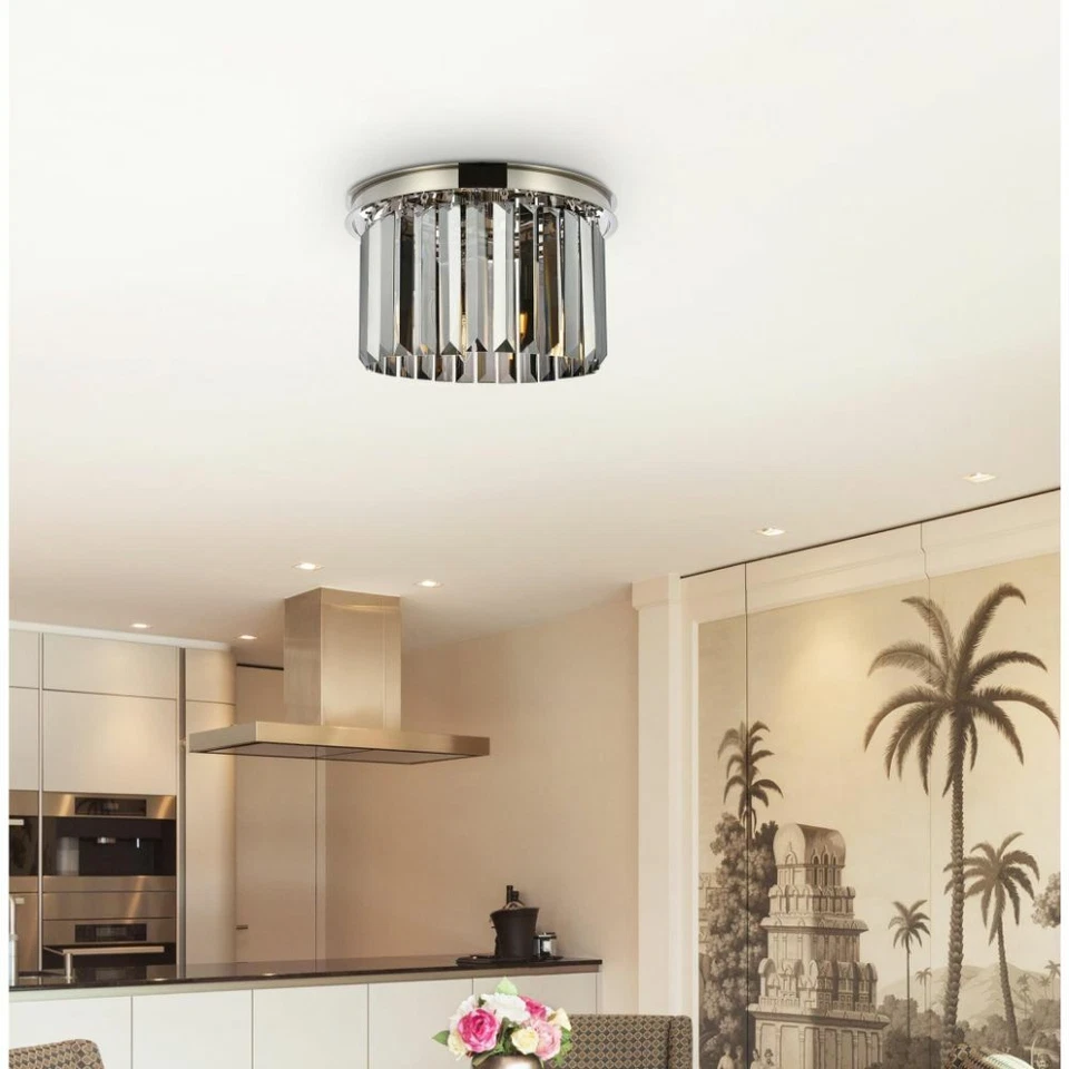 Crystal Flush Mount Light Polished Nickel Dining Room Kitchen Foyer Bedroom 16" - Image 2 of 4