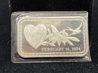 1974, PURE SILVER BAR, "Be My Valentine," 1 oz bar Vintage (EUS033)