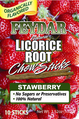 Strawberry Feydar Organic Licorice Root Chew Sticks  (10 sticks per pack)