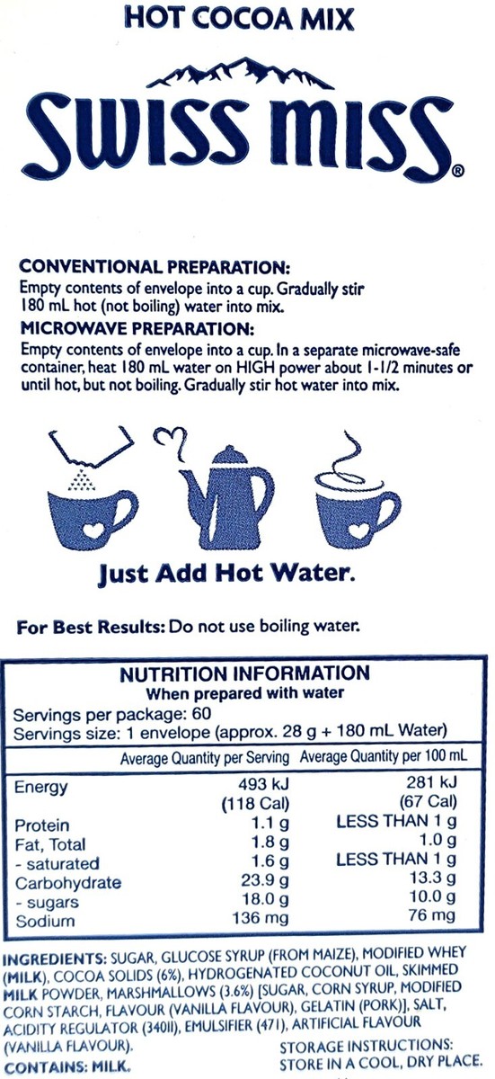 Swiss Miss Hot Cocoa Mix with Marshmallow 60 Sachets Rich & Creamy