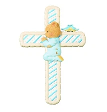 Cherished Teddies Figure Boy Blue Wall Cross Baptism Christening New Baby Gift