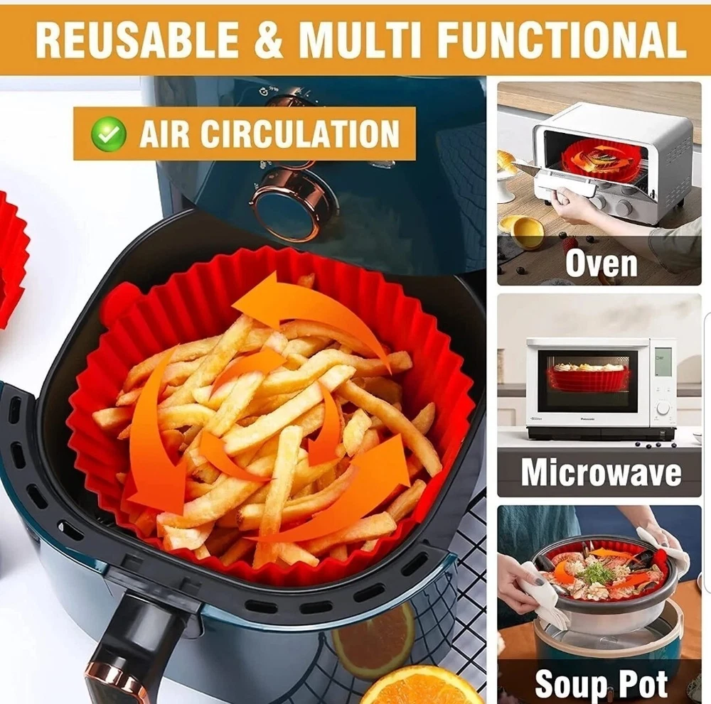 Air Fryer Silicone Pot Basket Linings Non-Stick Oven Oven Baking Red 3.6-6.8 QT Air Fryer Silicone Pot Basket Linings Non-Stick Oven Oven Baking Red 3.6-6.8 QT