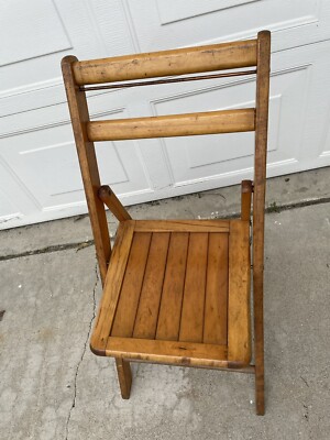 Vintage Wooden Folding Chair Wood Slat Seat Camp Picnic Church | eBay